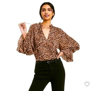 Nili Lotan X Target Leopard Print Long Sleeve Tie-Front Blouse